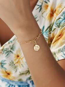 Charm-In 1pc Minimalist Style Gold Paperclip Chain Bracelet For Women - Yellow Gold - View 2