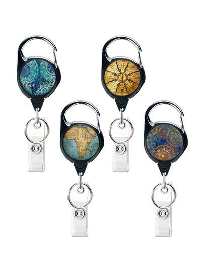 1Pc Zinc Alloy Telescopic Buckle With Retro Compass Pattern Round Portable Anti Loss Simple Versatile Marble Pattern Suitable For Students And Sports Enthusiasts