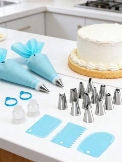 21pcs Stainless Steel Cake Decorating Supplies Kit - Icing Piping Nozzles, Pastry Bags, Converters & Scrapers - Versatile Baking Tools For Christmas, Halloween, Thanksgiving Back To School