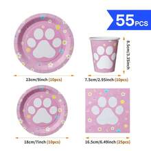 Pink Cat Paw Print Disposable Plates, Napkins, Cups - One-Time Party Supplies Set, Suitable For 10 Guests, Disposable Paper Plates Party Tableware For Birthday, Wedding, Picnic - Multicolor - View 7