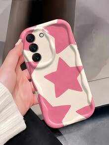 1pc Creative Pink Star Wavy Shaped Screen Edge Protective Phone Case Compatible With Apple 7/8/X/XR/XS Max/11/12/13/14/15/16/17 Pro Max, Galaxy A14/A15/A16/A17/A04/A05/A06/A07/A54/A55/A56/A57/A34/A35A/36/A37/S26/S26 Plus/S26 Ultra, Transsion SMART7/8/9/10 - Creamy White - View 3