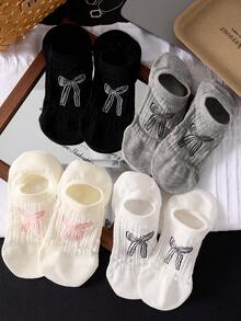 5 Pairs Bow Design Women's Thin Breathable Non-Slip Invisible Socks, Suitable For Spring And Summer - Multicolor - View 4