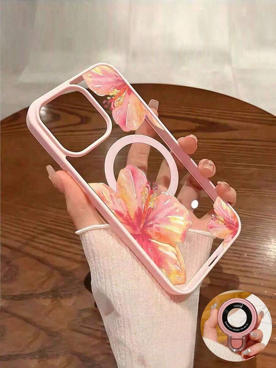 Magnetic Flower Design Phone Case Compatible With Apple 16 ProMax, Magnetic Charging 14 Pro Lens Protection Soft Silicone Transparent Minimalist Shock-Proof Case Compatible With Samsung Galaxy A15/A16/A35/A54/A55/A56/S22/S22 PLUS/S22 ULTRA/S23/S23 FE/S23 PLUS/S23 ULTRA/S24/S24 FE/S24 PLUS/S25 PLUS/S24 ULTRA/S25 EDGE/S25 ULTRA Waterproof Anti-Fall Scratch Resistant - 款式1(1pc) - 查看 1