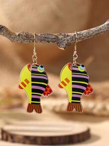 A Pair Of Beach Vacation-Style Tropical Marine Fish-Shaped Earrings, Suitable For Ladies To Wear During Their Seaside Vacations And At Music Festivals. - Multicolor - View 15