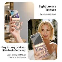 ALuoQ Luxury Rhinestone Electroplated Phone Case With Magnetic Spring Hinge Protection, Includes Anti-Peep Screen Protector, 360° Rotating Phone Stand, Supports Wireless Charging, Compatible With Samsung Z Flip 6 7 Full-Body Shockproof Protective Cover - Blue - View 11