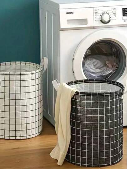 All-In-One Round Mesh Laundry Basket, Waterproof Storage Basket, Fabric Dirty Clothes Basket And Storage Box For Bathroom/Bedroom + Integrated Stainless Steel S-Shaped Towel Bar, Glass Door Robe Hook, Complete Bathroom Convenience Set