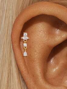 EleRunis 1PC 925 Sterling Silver Flower Marquise Irregular Flat Back Cartilage Helix Piercing Fine Jewelry For Daily Wear Wedding Party Engagement Anniversary Valentine's Day - Gold - View 23