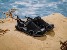 Crocs Men's Slippers, Mesh Beach Sandals, Hook And Loop Toe Cover Water Shoes, Outdoor Casual Shoes, 205289-001 - Black - View 4