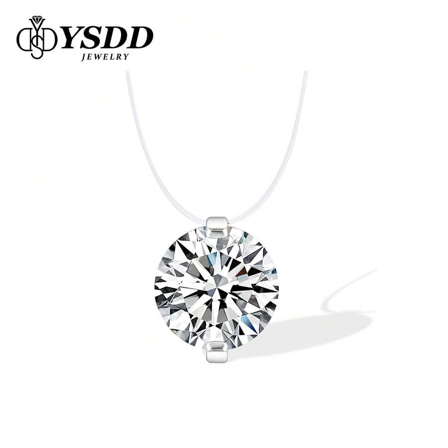 1 件精美璀璨的 1/2/3 克拉莫桑石美人鱼泪项链，S925 纯银简约圆形隐形链项链，适合日常佩戴和派对