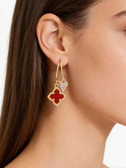 1pc Four-Leaf Clover Heart Decor Women's Earrings, Fashionable Mother's Day Gift, Ideal Present