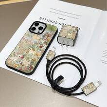 A Five-Piece Set Including A Charger Case With A Rabbit, Flower, And Reindeer Pattern, A Charging Cable Protector, A Silicone Cable Organizer, And A Charging Cable Winding Strap. Features Patterned TPU Soft Case, Full Protection, Drop-Resistant Transparent Charger, And Transparent TPU Phone Case. - Multicolor - View 6