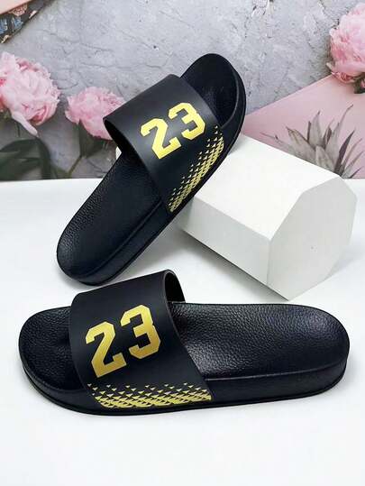 Soft Rubber Sole Solid Color Slip-On Slippers, High-End Letter Design, Indoor Home Casual, Outdoor Breathable Minimalist Versatile Commute Beach Party All Season Shock-Absorbing Slippers, Multiple Colors Available