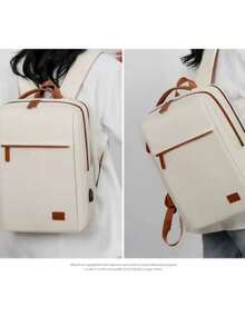 School Laptop Backpack, Oxford Material - Màu be - Xem 4