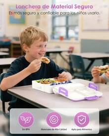 ¡RecomendadoLonchera Bento Niño, Bento Box Kids de 4 Compartimentos, Lonchera para Niños a Prueba de Fugas con Asa, con Tenedor y Cuchara, Contenedor de Bocadillos de Frutas para la Escuela y Picnic (Púrpura)¡Top de Temporada - Amarillo - Ver 2