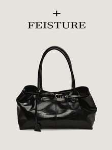 1 Túi xách tay màu trơn chất liệu PU có quai đeo trang trí, Túi đeo vai thời trang có khóa từ, Thích hợp cho việc đi chơi hàng ngày, hẹn hò, đi làm - màu đen - Xem 10