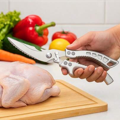 多功能厨房剪刀 | 符合人体工学的手柄，左右手均适用，非常适合切割鸡肉、鱼肉和肉类。