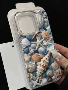 Starfish & Shell Painted Elegant New Feather Chiffon Silver Minimalist Fashion Phone Case Compatible With IPhone 17/17 Pro Max, 15, 16/16 Pro, 15 Pro Max, P13, P14, P11, P12, XS, XR, 7/8, 7/8 Plus, S2, S23 Ultra, A14, A15, A50, A12, A32, A52, A72, A51, A21S, A13, A14, S22 Ultra, S23, A33, A53, S20 FE - Multicolor - View 2