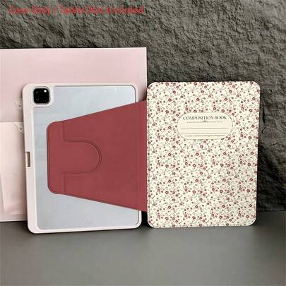 A Vintage Floral Composition Book Tablet Case With Rotating Stand - Shockproof Cover, Retro Preppy Aesthetic Protective Tablet Case With Pen Holder Compatible With 10.9/10.2/ Air 5th Gen/Pro11/10th/9.7/Air 2/ (7th Gen)/ (8th Gen)/ Air 4/5/ Pro 11/ 10th Generation 10.9-Inch 2022 Smart Case/ Air 13(M3 2025)/ Air 11(M3 2025)/ Air 11(M3 2025)/ 11(A16 2025)/ Auto Sleep/Wake Function/Stylish Tablet Accessories
