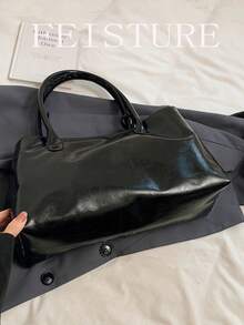 1 Túi xách tay màu trơn chất liệu PU có quai đeo trang trí, Túi đeo vai thời trang có khóa từ, Thích hợp cho việc đi chơi hàng ngày, hẹn hò, đi làm - màu đen - Xem 7