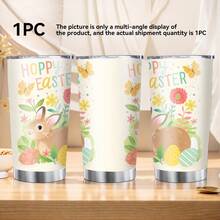 1pc/5pcs 20oz Stainless Steel Insulated Tumbler. A Cute Car-Shaped Cup With A Yellow Bunny And Colorful Egg Pattern, Comes With A Leak-Proof Lid, Suitable For Outdoor Activities Or Camping. Spring/Summer Style For Holiday Celebrations. - Multicolor - View 1