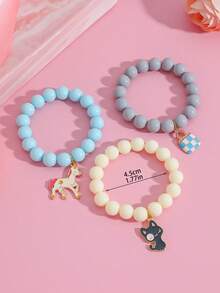 Set de 3 piezas de pulsera de dijes en la serie de colores de dopamina, elegante y versátil. Incluye dijes como un lindo caballo blanco, un gato, elementos con cuentas, adecuado para uso diario, casual, fiestas, festivales de música, vacaciones en la playa. Gran regalo para amigos. - Multicolor - Ver 4