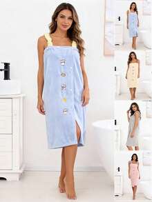 2件套女士浴巾浴袍套装，女士轻便SPA淋浴裹布舒适浴巾身体裹布可调节+干发巾套装，浴室配件，情人节礼物 - 彩色 - 查看 2