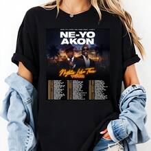 1pc 2026 New Ne-Yo & Akon Nights Like This World Tour Printed T-Shirt Full Size S To 5XL CT1090 Music Fan Casual Short Sleeve Top Soft Cotton Crew Neck Unisex Fan Tee Valentine's Day Gift 100% Cotton 1PC 180g - 黑色 - 查看 1