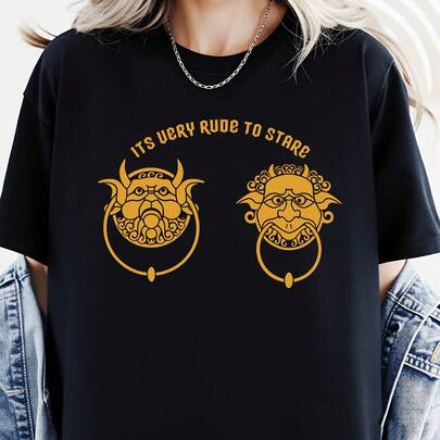 Labyrinth Knockers T-Shirt 80sie Tee 'It'S Very Rude To Stare' | Casual Style With Geometric Pattern, Suitable For All Seasons 100% Cotton 1PC 180g
