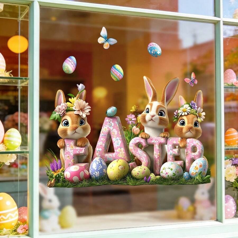 1/3 Sets Spring Easter Cute Rabbit Window Stickers, Reusable PVC Double-Sided Static Cling Window Decor Stickers, Suitable For Shop Windows, Classrooms, Living Rooms And Bedrooms - Easter Window Stickers - View 1