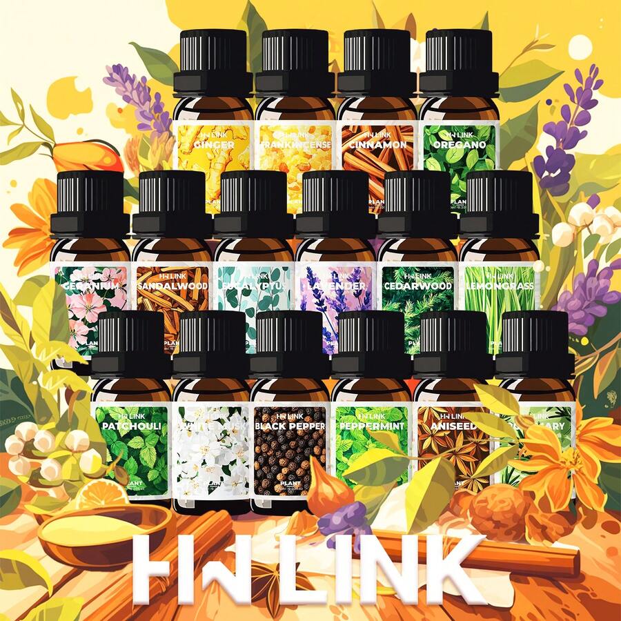 16 Types 10ml/0.33fl.Oz Natural Plant Essential Oils, Suitable For Humidifiers/Diffusers, Can Be Used To Make Aromatherapy Candles, Holiday Gifts