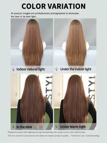 7JHH WIGS 26英寸长直发蜜棕色假发，女士款 - 蓬松直发假发，带刘海，优质耐热合成纤维假发，适合角色扮演、派对、万圣节服装等场合。 - 挑染棕色 - 查看 9