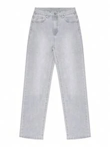 NVFelix 2026新款高腰性感修身直筒牛仔裤，弹力面料，做旧水洗，优雅Y2K街头风，适合春夏休闲穿着 - 淺灰色 - 查看 8