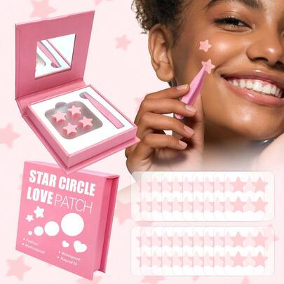 80 piezas Parches de acné con estrellas lindas - Pegatinas para la cara, sin alcohol, sin fragancia, suaves en la piel, fáciles de aplicar, resistentes al agua, pegatinas de estrellas rosas, perfectas para decoraciones de fiestas, pegatinas para la cara, incluye espejo de maquillaje y pinzas de plástico, adecuado para maquillaje, decoración, viajes, dormitorio, fotografía, esencial para pintura facial, accesorio de maquillaje perfecto. 4/40 piezas por hoja.