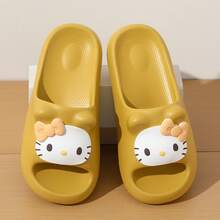 SANRIO Cute Kitty Flat Slippers, Women's EVA Funny Slides, Bathroom, Beach, Summer Vacation Cat One-Strap Sandals - Custard - View 4