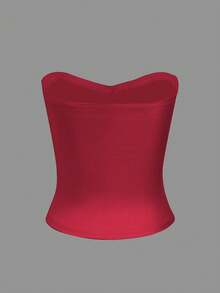 女士夏季紧身弹力金色PU涂层时尚金属质感抹胸上衣，适合夜店、派对、日常穿着、音乐节和演唱会等场合。 - 紅色 - 查看 7