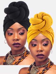 1/2pcs Women's 3D Braided Arabic Turban Hat, Versatile Headwear - White - View 9