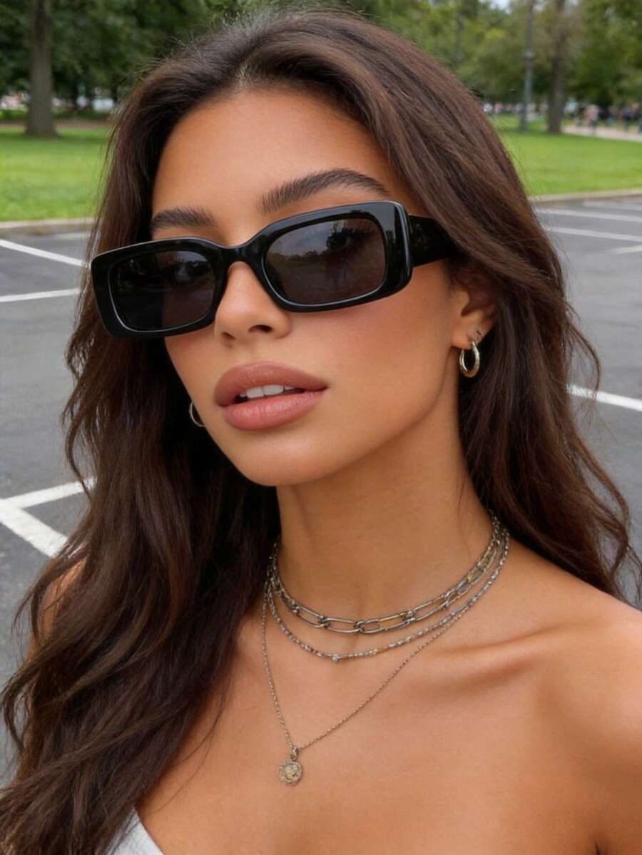 1pair Women Plastic Frame Casual Style Classic Modern Simple Style Basic All-Match Fashion Eyeglasses For Street Snap,Daily Life,Business Casual Woman Accessories - Grey - View 1