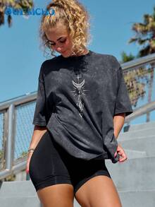 GEMCHO Women's Casual Printed Short Sleeve T-Shirt - Black - View 6