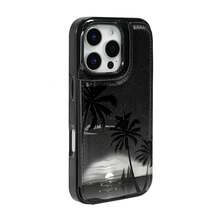 Funda de Cocotero Negro con Atardecer y Mar con Solapa Negra y Rosa para iPhone 12, 13, 14, 15, 16, PRO, PROMAX, MINI, PLUS.Incluye ranuras para tarjetas de crédito y llaves, funda para teléfono tipo billetera - Negro - Ver 3