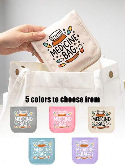 "Medicine Bag" Cartoon Pill Print Portable Medication Pouch, Multi-Color Travel Pill Organizer Case, Compact Lightweight Design For Easy Carrying In Bags/Purses, Versatile As Medicine Pouch, Pill Holder & Travel Medication Bag, Vitamins, Supplements & Small Medications On-The-Go, Suitable For Travelers, Busy Professionals, Students, Families, Perfect For Daily Use, Travel Trips, Office Carry, Outdoor Activities