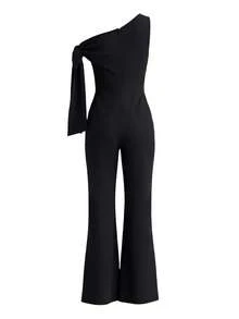 EARO Women's Sleeveless Butterfly Detail Spaghetti Strap Jumpsuit, Elegant High Stretch Long Jumpsuit, Versatile & Slimming - Black - View 5