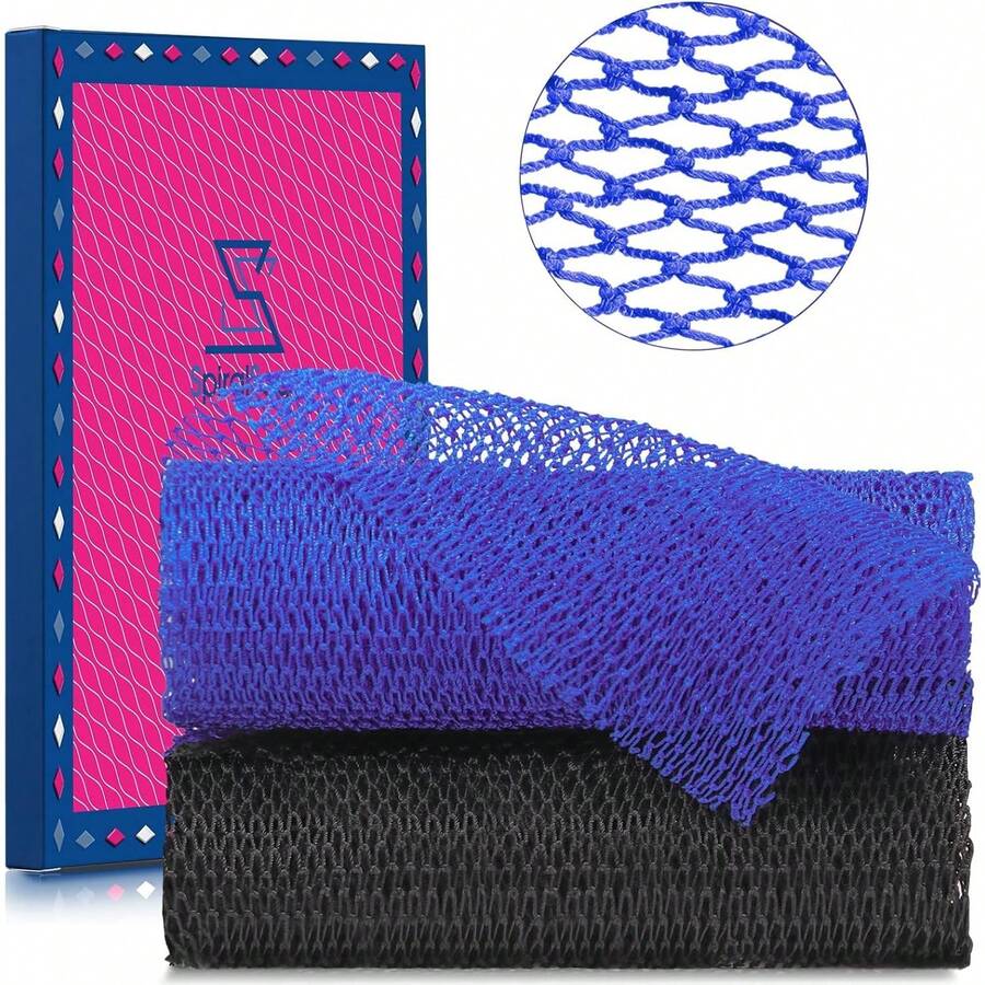 4 Pieces African Net Sponge – Premium African Net Sponge For Deep Exfoliation Quick-Dry And Reusable Mesh For Smooth Skin - Blue Black - View 1