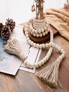 1pc Wooden Bead Tassel Decor Hanging Ornament, Boho Style Beaded Tassel Decor For Desk, Bookshelf, Door, Home Decoration, Room Decor, Wall Decor, Gift, Birthday, Graduation - Beige - View 8