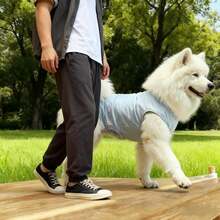 1件浅蓝色无袖狗狗T恤，透气宠物背心套装，适合外出穿着，防骚扰狗狗服装 - 淺藍色 - 查看 7