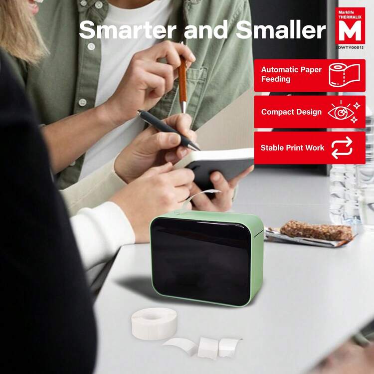 Impresora de etiquetas Marklife P15, impresora de etiquetas inalámbrica mini, impresora térmica portátil Bluetooth, incluye 1 rollo de cinta de papel de 12x40mm, adecuada para tarros, botellas, artículos para el hogar, velas, artículos de cocina, regalo de Navidad/Año Nuevo (2026) - Verde - Añade 7