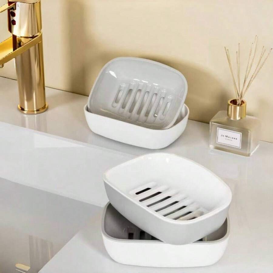 1pc Soap Dish, Double-Layer Drainage, Self-Draining, Easy To Clean, Suitable For Bathroom And Kitchen, High-End And Elegant