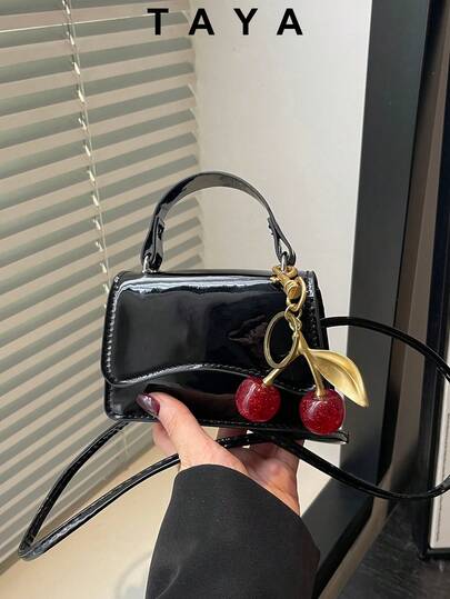 Fashionable Solid Color Minimalist Mini Handbag, Women's Underarm Crossbody Bag (Cherry Pendant Included), Suitable For Shopping, Daily Carry, Young Women, College Students, Office Ladies. Also Suitable For Office, School, Work, Business, Commuting, Outdoor Activities, Travel And Short Trips.