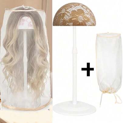 2 Pieces Set Adjustable Height Wig Holder & Storage Bag, Wig Dust Prevention,Non-Slip Stand Portable Head Holder Sturdy Travel Storage For Multiple Wigs And Hats Styling Drying Display