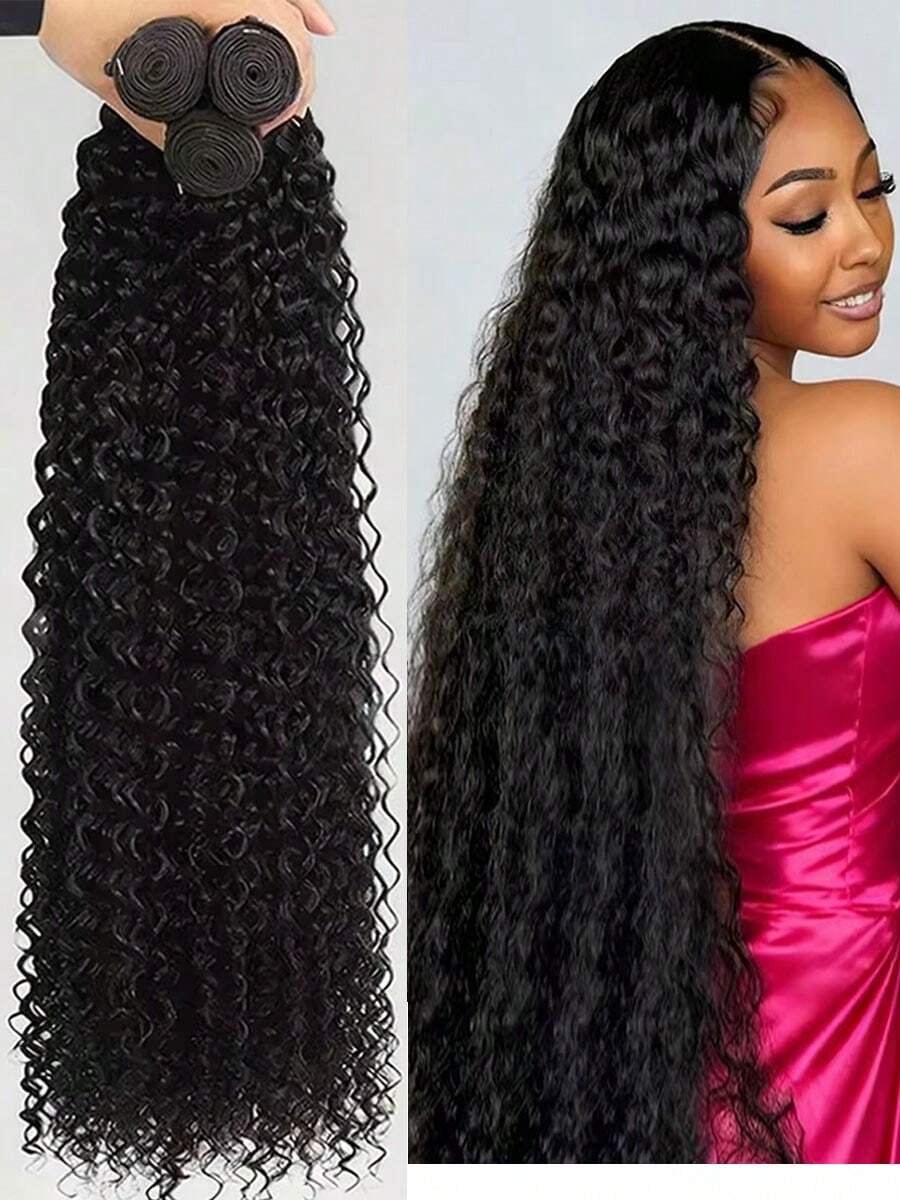 15A Human Hair Deep Wave Bundles 10-32Inch Hair Extension Natural Black Color Human Hair Bundles For Women Bundles Natural Black Straight Human Hair Extensions - SYellow - Xem 1
