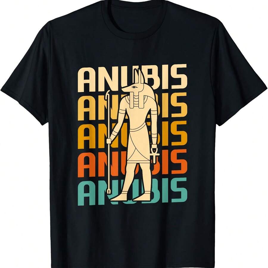 Camiseta vintage retro de Anubis, mitología del antiguo Egipto, dioses egipcios - Negro 1 - Ver 1